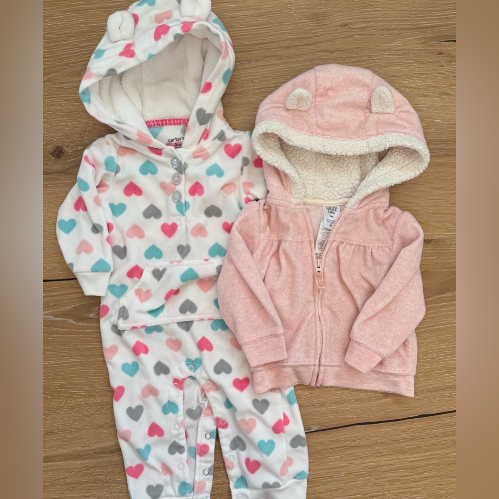 2 piece Carter's Heart Print Onesie and Peach Hoodie Set